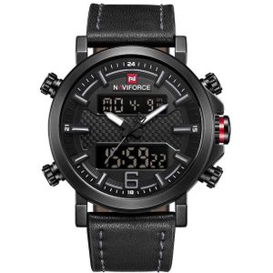 NAVIFORCE 9135 Sport horloge lederen waterdichte Quartz horloges datum LED analoge klok voor mannen