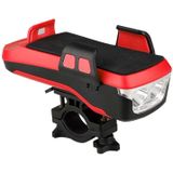 USB Charging Bicycle Light Front Handlebar Led Light  met Holder & Electric Horn  4000mAh batterij (rood)