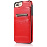 Solid Color PC + TPU beschermhoes met houder en kaartsleuven voor iPhone 8 Plus / 7 Plus (rood)