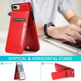 Solid Color PC + TPU beschermhoes met houder en kaartsleuven voor iPhone 8 Plus / 7 Plus (rood)