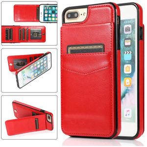 Solid Color PC + TPU beschermhoes met houder en kaartsleuven voor iPhone 8 Plus / 7 Plus (rood)