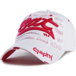 Borduurwerk brief patroon verstelbaar gebogen Eaves Baseballpet  hoofd omtrek: 54-62cm (wit rood)