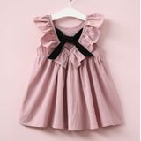Zomer Meisjes Katoen Mouwloze Backless Bow-knoop Geplooide jurk  Kid Size:130cm (Roze)