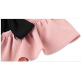 Zomer Meisjes Katoen Mouwloze Backless Bow-knoop Geplooide jurk  Kid Size:130cm (Roze)