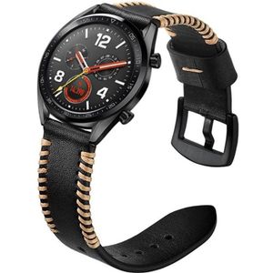 22mm Voor Huawei Watch GT2e GT2 46mm Strap lederen band(zwart)