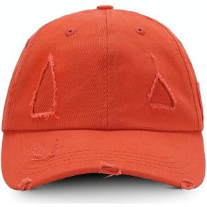 Gewassen Baseball Cap Casual Retro Arcing Distress Torn Cap  Size: One Size (Dark Orange)