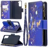 Voor Samsung Galaxy S30 Plus Gekleurd tekenpatroon Rits Horizontale Flip Lederen case met Holder & Card Slots & Wallet(Purple Butterfly)