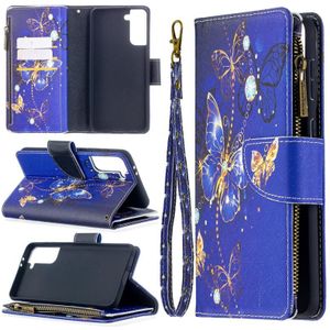 Voor Samsung Galaxy S30 Plus Gekleurd tekenpatroon Rits Horizontale Flip Lederen case met Holder & Card Slots & Wallet(Purple Butterfly)
