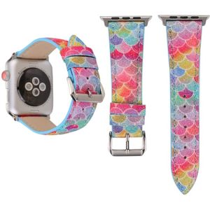 Vis schaal Glitter lederen pols horloge Band met roestvrij stalen gesp voor Apple Watch serie 3 & 2 & 1 38mm(Blue)