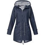 Vrouwen Waterproof Rain Jacket Hooded Regenjas  Size:S (Navy Blue)