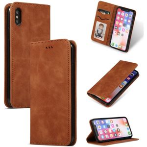 Retro huid voelen Business magnetische horizontale Flip lederen case voor iPhone XS Max (bruin)