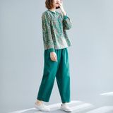 Groot formaat Womens Tweedelige losse en dunne radijs broek Western Style Pak (Kleur: Groene maat: XL)