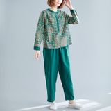 Groot formaat Womens Tweedelige losse en dunne radijs broek Western Style Pak (Kleur: Groene maat: XL)