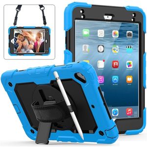 Schokbestendige kleurrijke silicagel + PC beschermende case voor iPad mini 2019/Mini 4  met houder & schouderband & hand riem & pen sleuf (baby blauw)