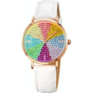 SKMEI 1811 Acht kleur Diamond Ronde wijzerplaat Quartz horloge voor dames (witte lederen riem)