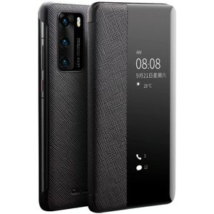 Voor Huawei P40 QIALINO Puda Textuur Zijruit View Lederen Telefoon Case (Zwart)