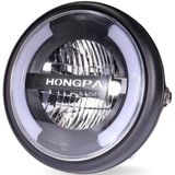 HONGPA Motorfiets Retro Koplampen Gemodificeerde Onderdelen LED Algemene Metalen Koplampen (Mat Zwart)