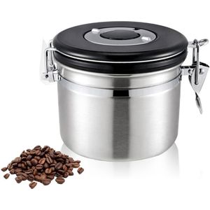 800ml RVS verzegeld voedsel koffie gronden Bean Storage Container met ingebouwde CO2 Gas Vent ventiel & kalender (zilver)