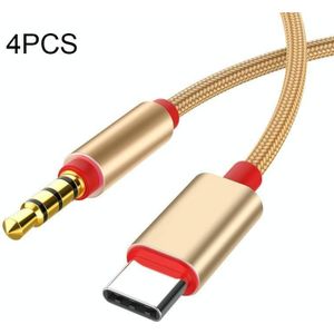 4 STUKS 3 5 mm naar type-C audio kabel microfoon opname adapter kabel mobiele telefoon live geluidskaart kabel (goud)