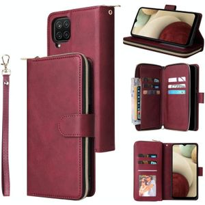 Voor Samsung Galaxy A12 5G Zipper Portemonnee Bag Horizontale Flip PU Lederen Case met Houder & 9 Kaart Slots & Portemonnee & Lanyard & Photo Frame (rode wijn)