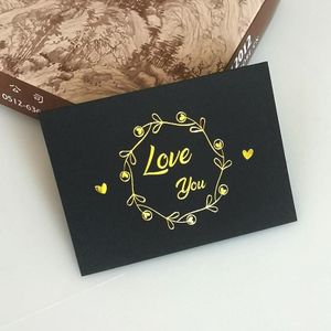 100 stuks bruiloft zegenkaart dank u bericht cadeau decoratie kaart bronzing bloem wenskaart liefde u (zwart)