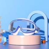 Groot frame waterdichte en anti-vog HD transparante kinderen zwemmen een bril (blauw wit)