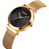 Skmei 1595 Fashion Elegant Scale Free Steel Mesh Belt Women's Watch Waterproof Business Student Quartz Watch Female (Gold)