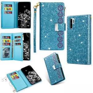 Voor Huawei P30 Pro Multi-card Slots Starry Sky Laser Carving Glitter Zipper Horizontale Flip Lederen Case met Holder & Wallet & Lanyard(Sky Blue)