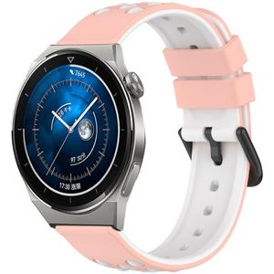 Voor Huawei Watch GT3 Pro 46 mm 22 mm tweekleurige poreuze siliconen horlogeband (roze + wit)