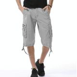 Zomer Multi-pocket Solid Color Loose Casual Cargo Shorts voor mannen (kleur: wit grijs formaat: 32)