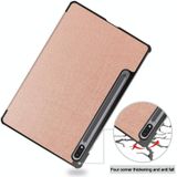 Voor Samsung Galaxy Tab S9 Custer Pure Color 3-voudige houder Smart lederen tablethoes (rosgoud)