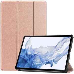 Voor Samsung Galaxy Tab S9 Custer Pure Color 3-voudige houder Smart lederen tablethoes (rosgoud)