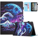 Voor Amazon Kindle Fire HD10/HD10 Plus 2021 Gekleurde Tekening Stiksels Lederen Tablet Smart Case (Sea Wave)