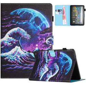 Voor Amazon Kindle Fire HD10/HD10 Plus 2021 Gekleurde Tekening Stiksels Lederen Tablet Smart Case (Sea Wave)