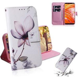 Magnolia bloem patroon gekleurde tekening horizontale Flip lederen draagtas voor Nokia 3 1 Plus  met houder & kaartsleuven & portemonnee