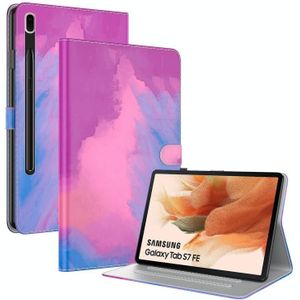 For Samsung Galaxy Tab S7 FE 12.4 inch 2021 T730 / T736 Voltage Watercolor Pattern Skin Feel Magnetic Horizontal Flip PU Leather Case with Holder & Card Slots & Photo Frame(Purple Red)