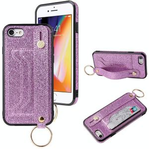 Glitter Powder PU+TPU Shockproof Beschermhoes met houder & kaartslots & polsbandje voor iPhone SE 2020 / 8 / 7(Paars)