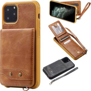 Voor iPhone 11 Pro Vertical Flip Shockproof Leather Protective Case met Short Rope  Support Card Slots & Bracket & Photo Holder & Wallet Function(Brown)