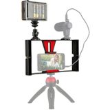 PULUZ 2 in 1 VLogging live uitzending LED Selfie licht smartphone video rig kits met koude schoen statief hoofd voor iPhone  Galaxy  Huawei  Xiaomi  HTC  LG  Google en andere smartphones (rood)