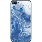 Voor Honor 9 Lite marmeren patroon glazen beschermende telefoonhoes (blauwe oceaan)