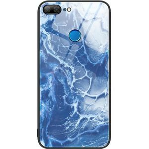 Voor Honor 9 Lite marmeren patroon glazen beschermende telefoonhoes (blauwe oceaan)