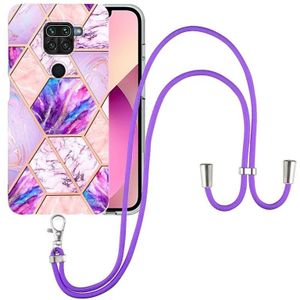 For Xiaomi Redmi Note 9 / 10X 4G Electroplating Splicing Marble TPU Phone Case with Lanyard(Light Purple)
