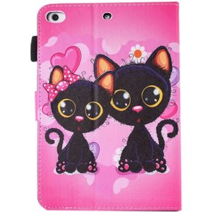 Voor iPad mini 4 / 3 / 2 / 1 schilderij twee katten patroon horizontaal flip lederen draagtas met houder & portemonnee & Card Slots & stylushouder