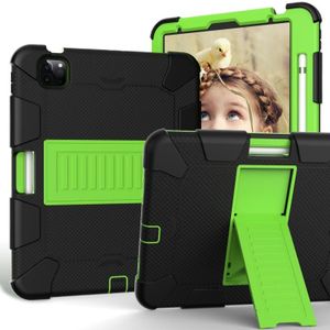 Voor iPad Air (2020) 10.9 Schokbestendige siliconen beschermhoes met houder (zwart + groen)