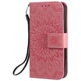 Voor iPhone 12 mini Geperst Zonnebloempatroon Horizontaal Flip PU Lederen Kast Houder & Kaartslots & Wallet & Lanyard(Roze)