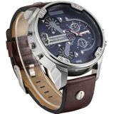 CAGARNY 6820 modieuze multifunctionele stijl Quartz Business Sport polshorloge met lederen Band & GMT tijd & kalender & goed verlicht Display voor Men(Brown)