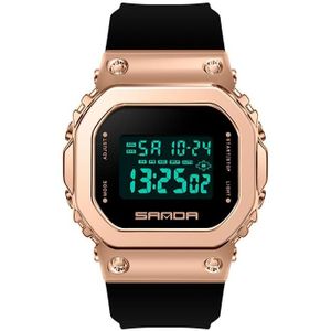 Sanda 9006 LED Digital Display Square Dial Sports Electronic Watch for Men and Women (Black Rose Gold)