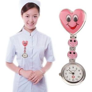 Glimlach stijl Portable legering verpleegkundige ronde Quartz horloge horloge met Pin(Red)