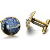 1 paar Fashion Van Gogh kunst schilderij serie Manchetknopen Van Gogh Starry nacht kristal glas Cabochon Cufflinks(Gold)