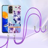 Voor Xiaomi Redmi Note 11s/Redmi Note 11 4G 6.43inch Global Flowers Series TPU -telefoonhoesje met lanyard (Purple Begonia)